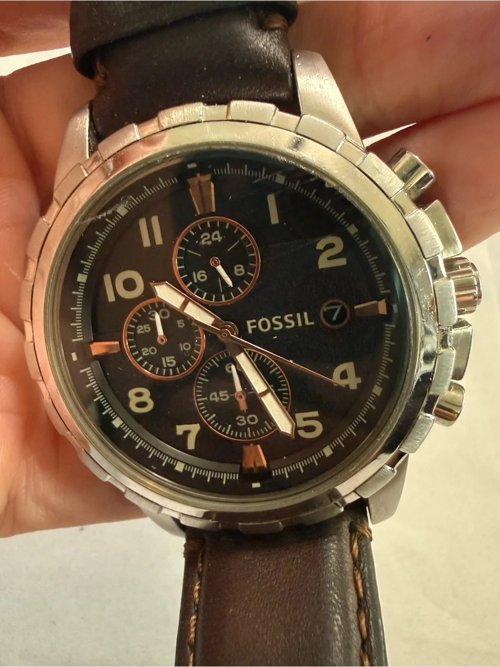 Fossil FS4828 Dean Black Dial Dark Brown Leather Strap Chronograph Watch